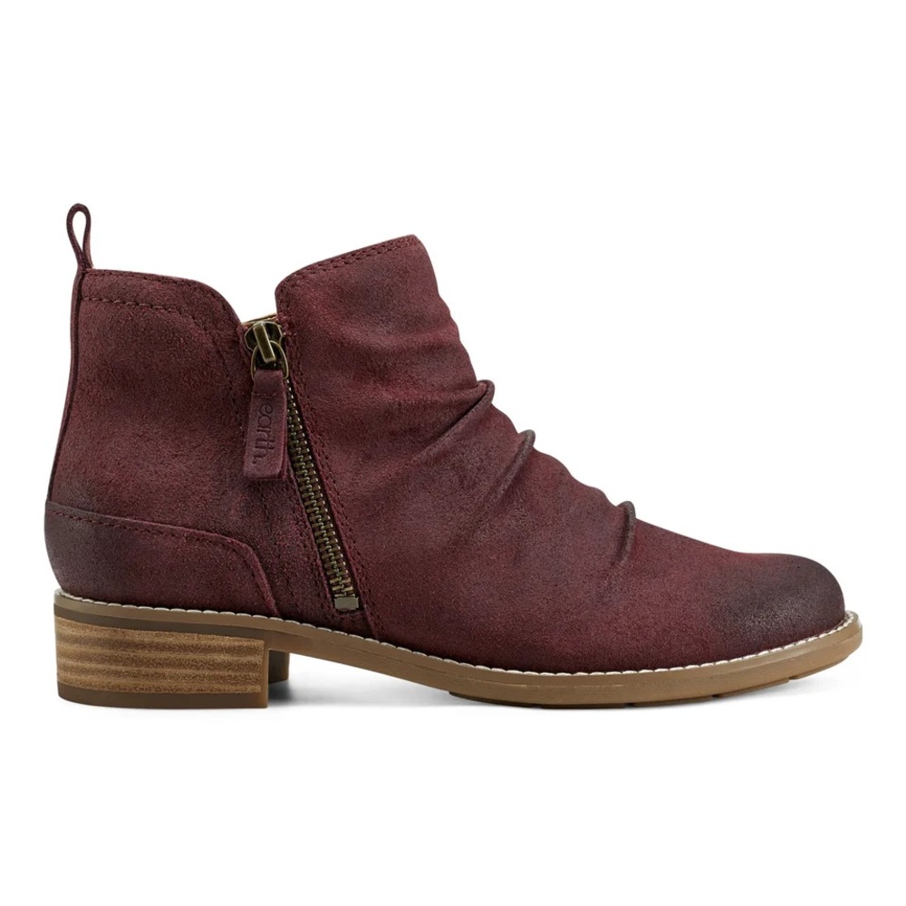 Women's Earth Nadya Round Toe Ruched Casual Booties in burgundy - Picture 2 of 4